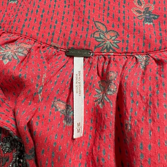 Free People Boho Peasant Top Medium Boxy Fit Embroidered Tassel Blouse - Picture 3 of 10